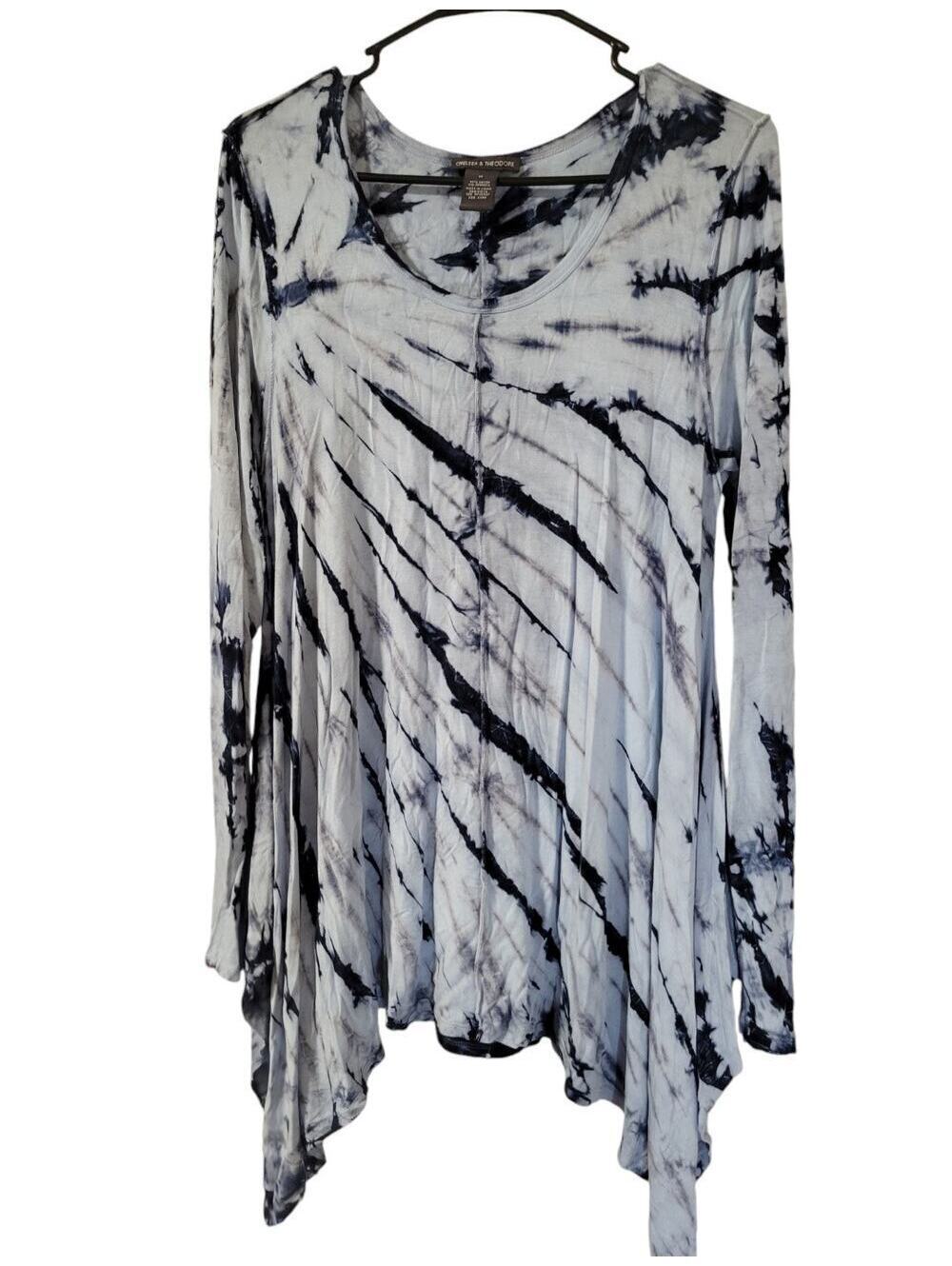 Chelsea & Theodore Rayon Blend Paint Spattered Tie Dye Tunic Stretch Top Size M